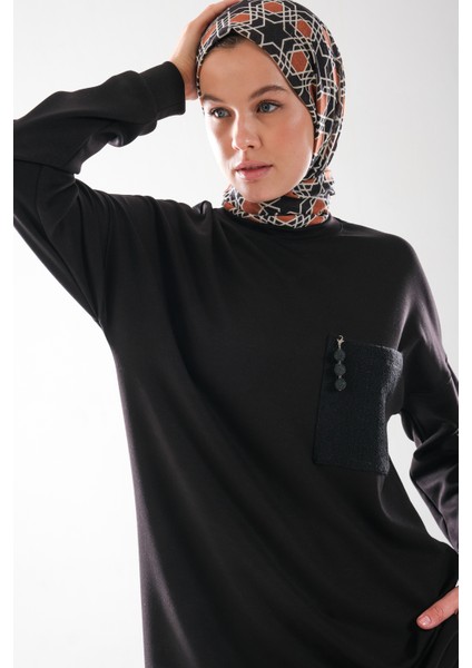 2289_KADIN Tüvit Garni, Bisiklet Yaka Tesettür Tunik Şalvar Takım –cepli, Aksesuarlı, Harem Pantolon fırsatları