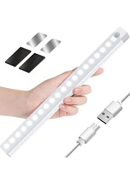 50 cm Sensörlü Şarjlı LED Şerit Işık Beyaz-Gün Işığı-Nötr Renk 5V Kolay Montaj