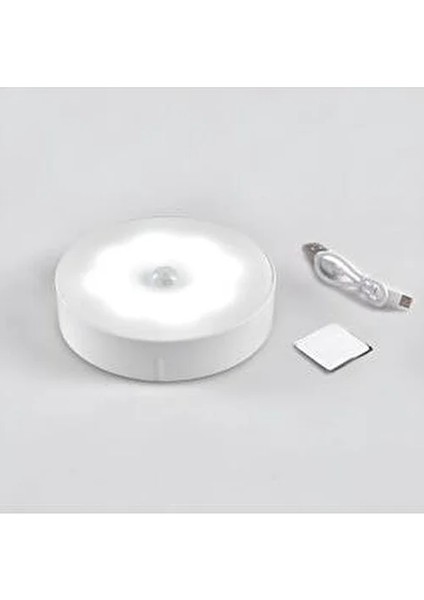 DMRGROUP Hareket Sensörlü USB Şarjlı Beyaz LED Işık Karanlıkta Aktif Kullanım İçin 8.3 cm