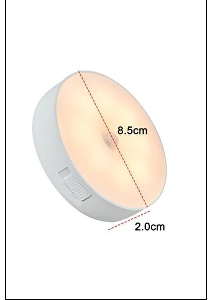 DMRGROUP Hareket Sensörlü USB Şarjlı Beyaz LED Işık Karanlıkta Aktif Kullanım İçin 8.3 cm