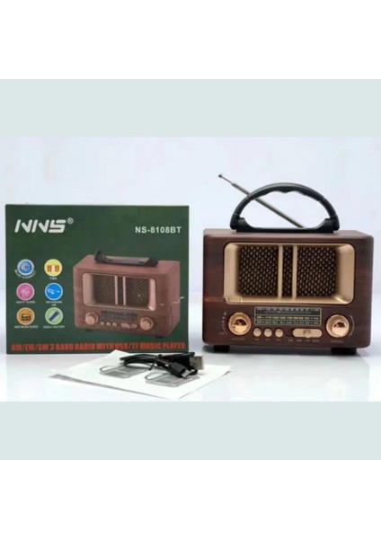 Küçük Mini Boy Retro Ahşap Tasarım Bluetooth Hoparlörlü Radyo – Fm/am Destekli, Şarjlı ve Taşınabilir Radyo NS-8108 (5148) fırsatları