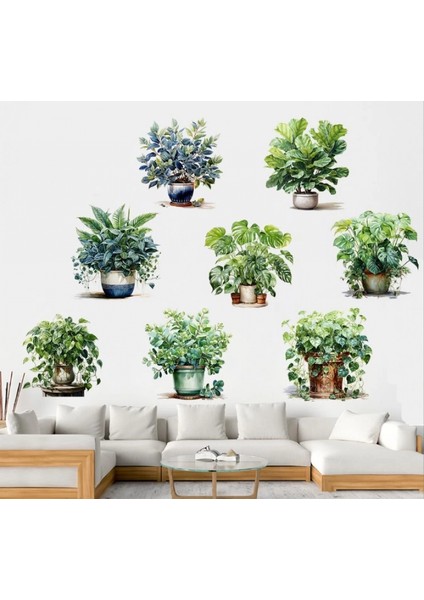 Saksılı Çiçek Tasarımlı 8li Sticker (4887)