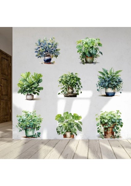 Saksılı Çiçek Tasarımlı 8li Sticker (4887) fırsatları