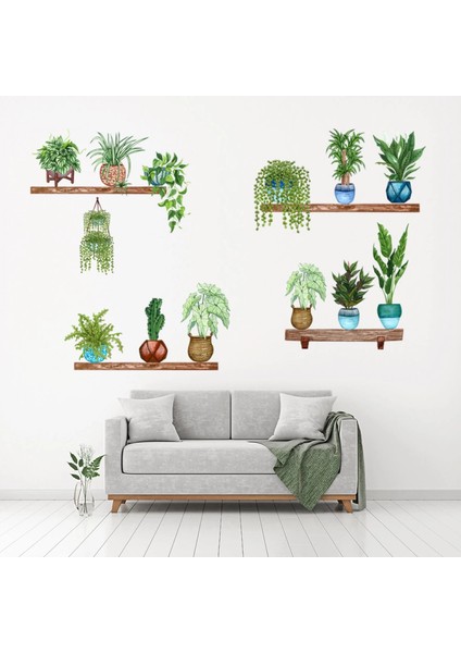 Raflı Saksılı Çiçek Tasarımlı Yapışkanlı Sticker (4887) modelleri