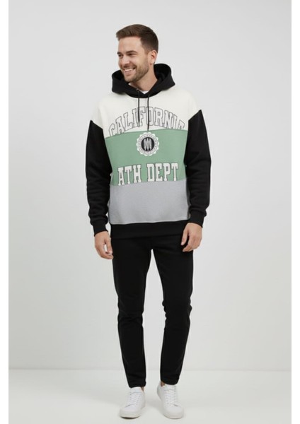 Erkek Pamuklu Yazı Baskılı Renk Üç Ip Şardonlu Basic Kapüşonlu Sweatshirt fiyatları