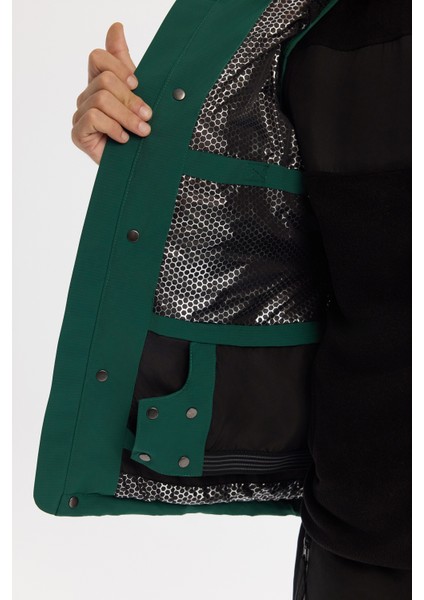 Erkek Yeşil Kapüşonlu Su İtici Rüzgar Geçirmez -20 Dereceye Dayanıklı Şişme Comfort Fit Kayak Montu A42Y6159