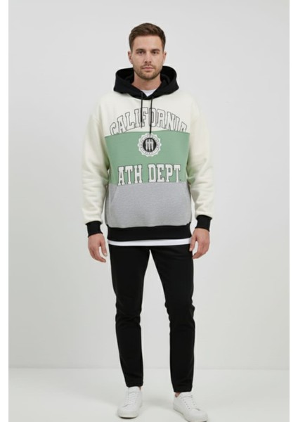 Erkek Pamuklu Yazı Baskılı Renk Üç Ip Şardonlu Basic Kapüşonlu Sweatshirt fiyatları