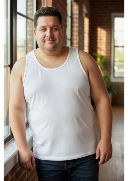 Büyük Beden Pamuklu Erkek Atleti 12'li Paket - Beyaz