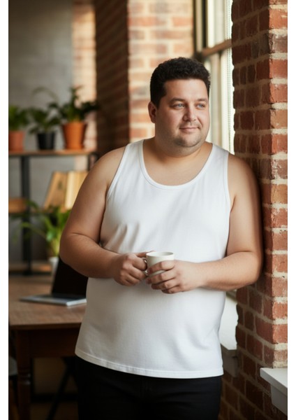 Büyük Beden Pamuklu Erkek Atleti 12'li Paket - Beyaz fiyatları