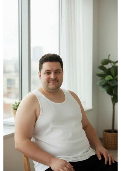 Büyük Beden Pamuklu Erkek Atleti 12'li Paket - Beyaz modelleri