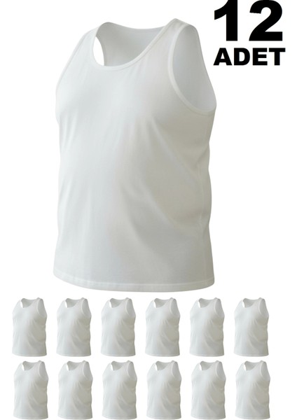 Büyük Beden Pamuklu Erkek Atleti 12'li Paket - Beyaz fırsatları