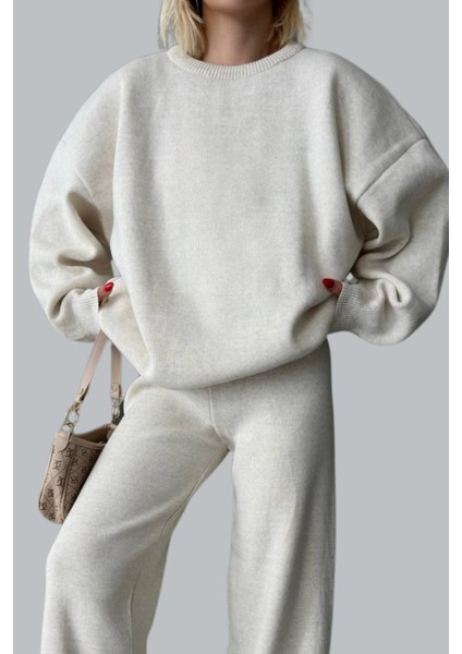 Kadın Düz Alt Üst Kazak Pantolon Basic Ikili Triko Takım