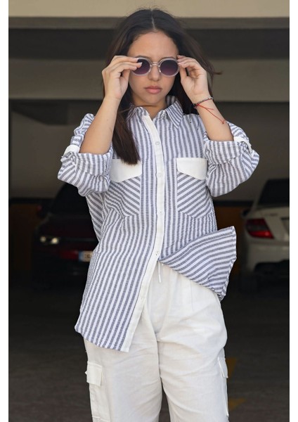 Indigo Kız Çocuk Çizgili Gömlekli Kargo Pantolonlu 2'li Takım 23298