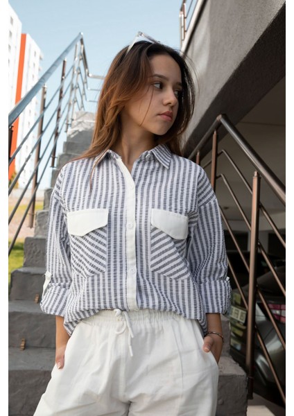 Indigo Kız Çocuk Çizgili Gömlekli Kargo Pantolonlu 2'li Takım 23298 fiyatları