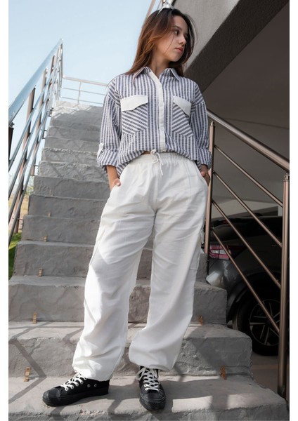 Indigo Kız Çocuk Çizgili Gömlekli Kargo Pantolonlu 2'li Takım 23298 fırsatları