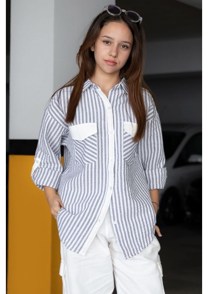 Indigo Kız Çocuk Çizgili Gömlekli Kargo Pantolonlu 2'li Takım 23298 indirimleri