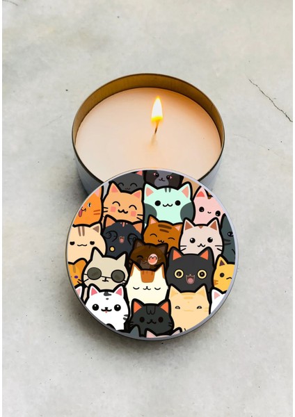 Kokulu Mum Çılgın Kediler Tasarımlı Metal Kutulu Mum
