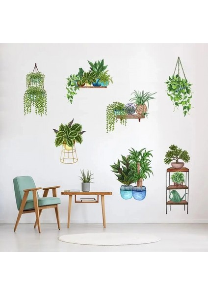 Saksılı Çiçek Tasarımlı Yapışkanlı Sticker (4887) modelleri
