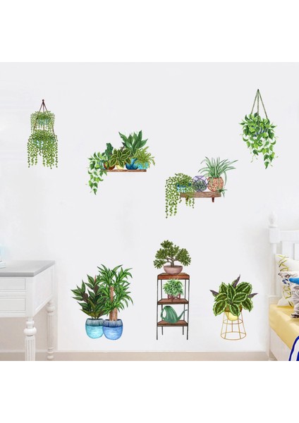 Saksılı Çiçek Tasarımlı Yapışkanlı Sticker (4887) fırsatları