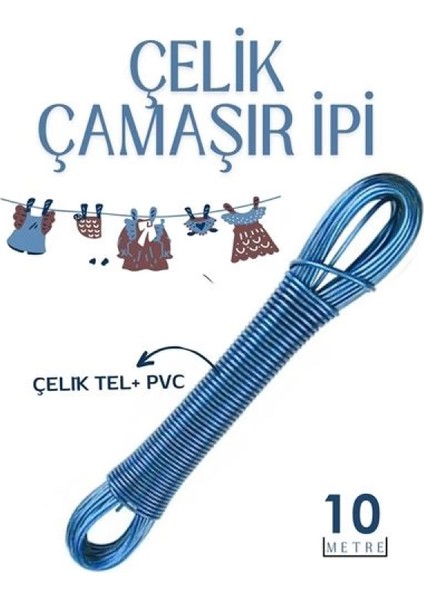 Modacar 10 mt Çelik Çamaşır Ipi Pvc Kaplı Dayanıklı Çamaşır Ipi Balkon Çamaşır Ipi