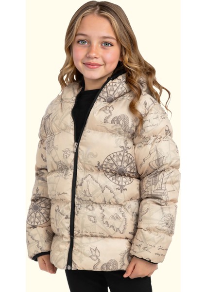 Erkek/kız Çocuk Kapüşonlu Su ve Rüzgar Geçirmez Cepli Kışlık Şişme Mont