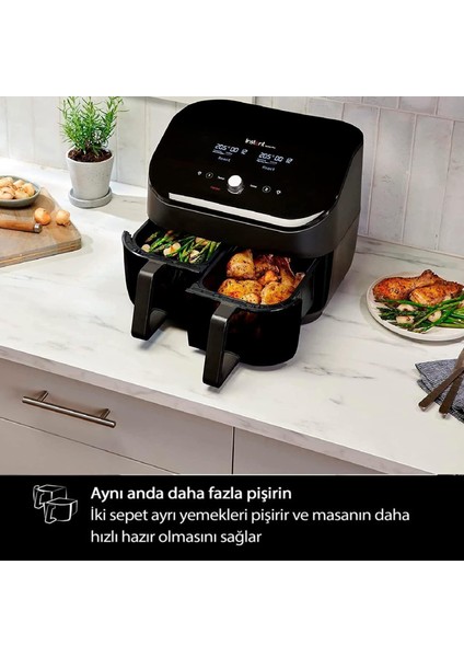 Vortex Plus Airfryer, 7.6 L , Ayrı Ayrı Pişirme Için Çift Sepet, Clear Cook Cam Teknolojisi, 1700 W, Antrasit