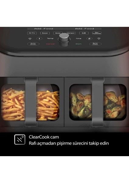 Vortex Plus Airfryer, 7.6 L , Ayrı Ayrı Pişirme Için Çift Sepet, Clear Cook Cam Teknolojisi, 1700 W, Antrasit fiyatları