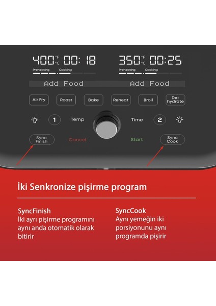 Vortex Plus Airfryer, 7.6 L , Ayrı Ayrı Pişirme Için Çift Sepet, Clear Cook Cam Teknolojisi, 1700 W, Antrasit indirimleri