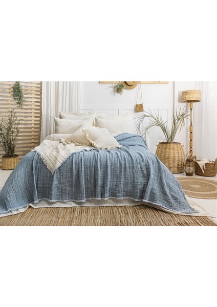 Müslin Fitilli Yorgan 7 Katlı Dolgulu Indigo