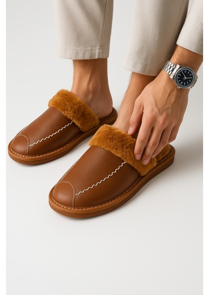 Unisex Kürklü Ev Terliği Kaymaz Sesyapmaz Tabanlı Deri Cilt Şık ve Konforlu Ev Içi Terlik Çeyiz Bohça