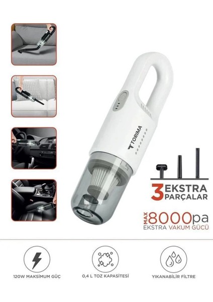 Şarjlı Araç El Süpürgesi El Beyaz A031B