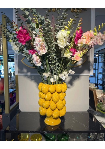 Limonlu Sarı Seramik Vazo 22X22X32CM