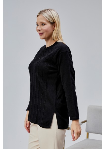 Kadın Triko Yan Yırtmaç Inci Detay Kışlık Orta Yaş Günlük Anne Bluz Kazak fiyatları