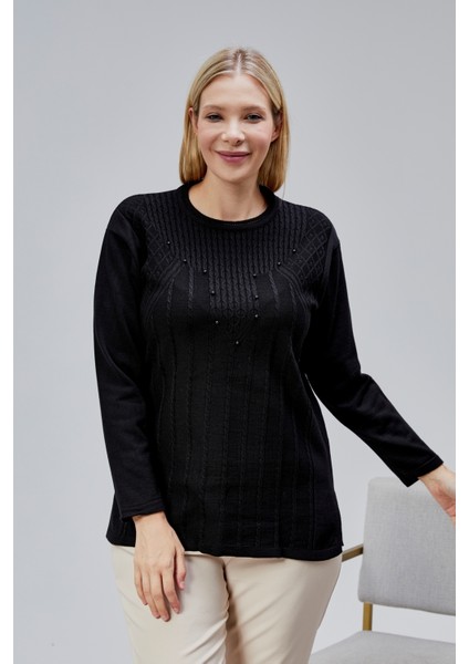 Kadın Triko Yan Yırtmaç Inci Detay Kışlık Orta Yaş Günlük Anne Bluz Kazak indirimleri