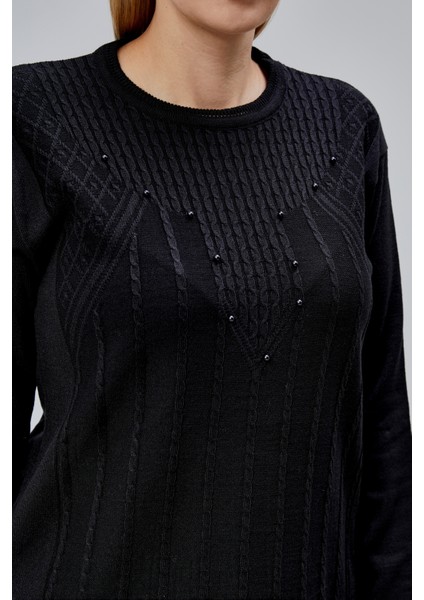 Kadın Triko Yan Yırtmaç Inci Detay Kışlık Orta Yaş Günlük Anne Bluz Kazak