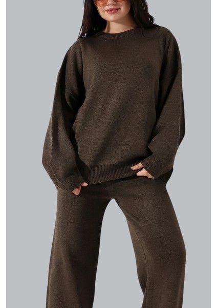 Kadın Düz Alt Üst Kazak Pantolon Basic Ikili Triko Takım