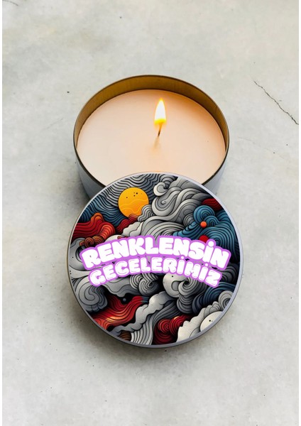 Kokulu Mum Renklensin Gecelerimiz Tasarımlı Metal Kutulu Mum