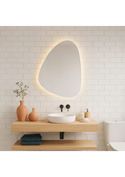 Aurea LED Ayna – Asimetrik Organik Formlu Minimal Duvar Aynası