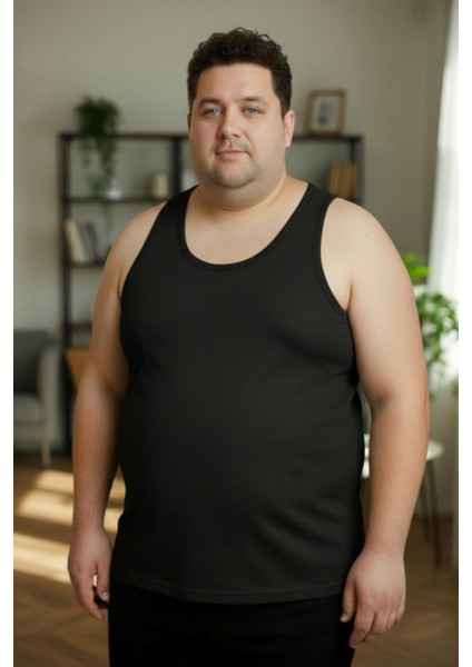 Büyük Beden Pamuklu Erkek Atleti 12'li Paket - Siyah