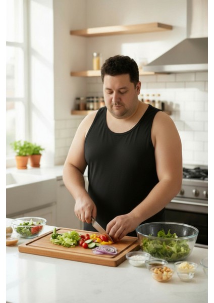 Büyük Beden Pamuklu Erkek Atleti 12'li Paket - Siyah modelleri