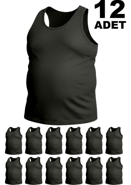 Büyük Beden Pamuklu Erkek Atleti 12'li Paket - Siyah fırsatları