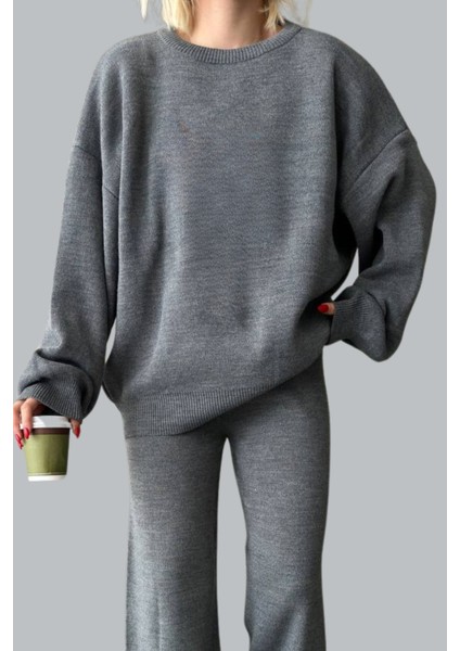 Kadın Düz Alt Üst Kazak Pantolon Basic Ikili Triko Takım