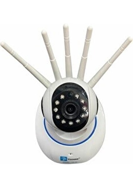 e 5 Antenli Kablosuz IP Güvenlik Kamerası 2 MP Beyaz Renk 360 Derece Görüş Açısı