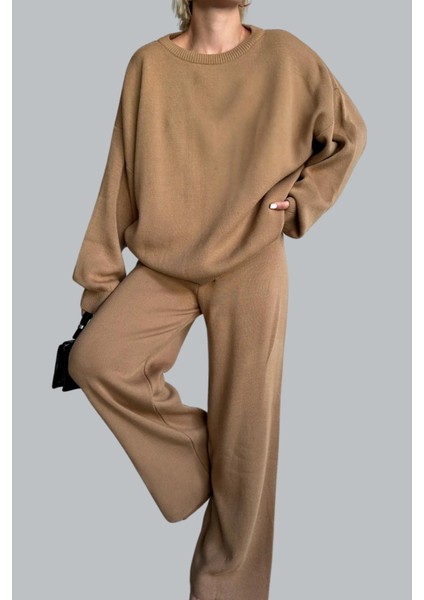 Kadın Düz Alt Üst Kazak Pantolon Basic Ikili Triko Takım