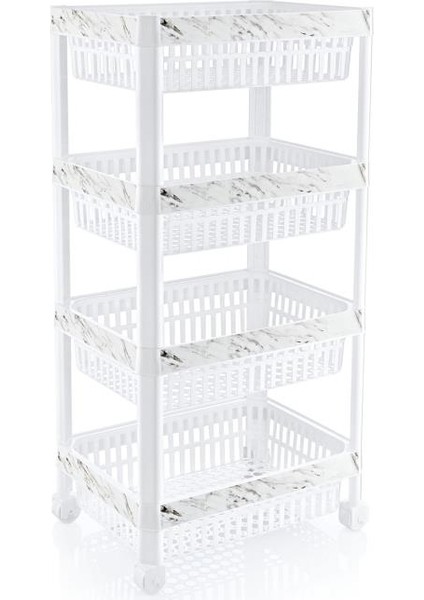 Ultra Lüks Kaliteli Beyaz Mermer Desenli Çok Amaçlı Tekerlekli Raf Sebzelik Banyo Rafı 29X39X21CM