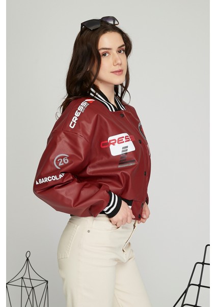 Kadın Baskılı Kolej Mont Bomber Ceket Deri Mont Oversize Deri Biker Yarışçı Motorcu Deri Ceket fırsatları