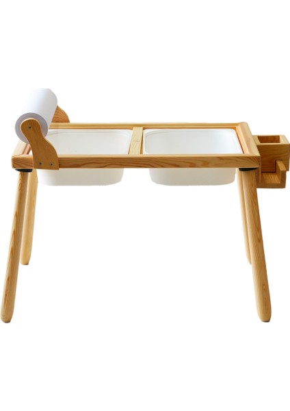 Woodnjoy Doğal Ahşap Duyusal Çocuk Aktivite Masası Oyun Masası ve Çocuk Çalışma Masası (Rulo Aparatlı,Rulo Kağıdı ve Kırtasiye Istasyonlu) fiyatları
