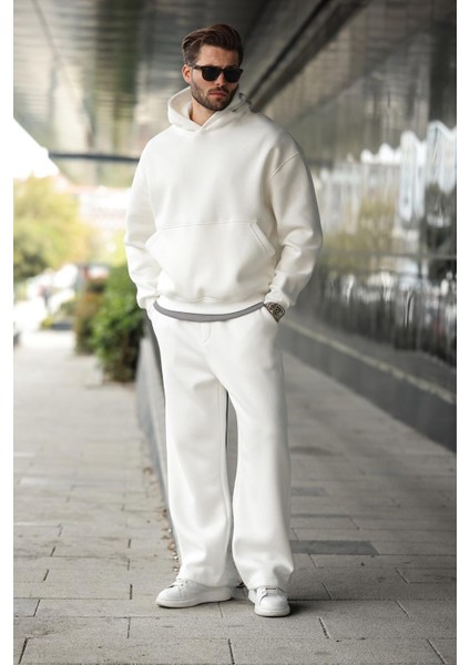 Ekru Kapüşonlu Kanguru Cep Erkek Eşofman Takımı E7338 fiyatları