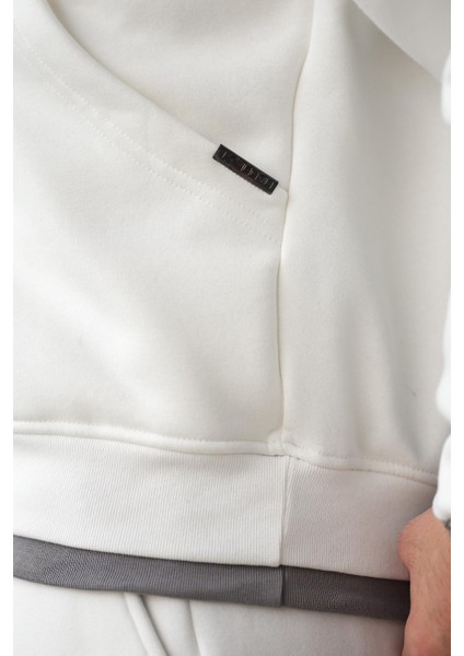 Ekru Kapüşonlu Kanguru Cep Erkek Eşofman Takımı E7338 modelleri