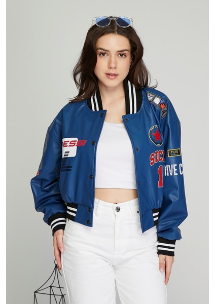 Kadın Baskılı Kolej Mont Bomber Ceket Deri Mont Oversize Deri Biker Yarışçı Motorcu Deri Ceket fiyatları